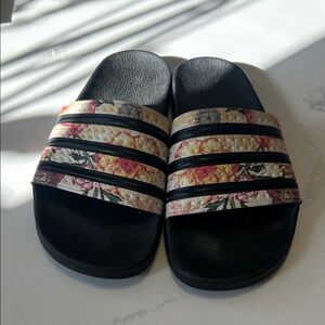 adidas Black Floral Slide Sandals